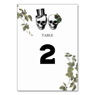Tarjeta De Mesa Calaveras florales en el corazón Boda Número de ta