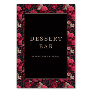 Tarjeta De Mesa Calaveras Florales Góticas Rojas Misteriosas