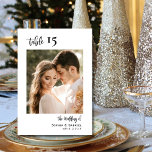 Tarjeta De Mesa Caligrafía Boda Números de tabla de doble cara<br><div class="desc">Elegante caligrafía Script Boda números de tabla doble cara con foto personalizado personalizada. Ayude a sus huéspedes a encontrar fácilmente su camino con estas sencillas y elegantes tarjetas de doble cara. ¡Añadir fácilmente las fotos, números, nombres y fecha! Incluye una caligrafía de bonito "el boda de" guión y una plantilla...</div>