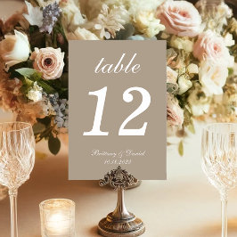 Tarjeta De Mesa Caligrafía de boda simple en tono taupe neutrales