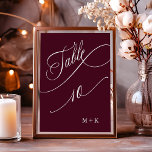 Tarjeta De Mesa Caligrafía de lujo Boda de Borgoña número 10,<br><div class="desc">Cuadro 10. Compruebe todos los números disponibles. | Número de tabla boda de lujo y elegante caligrafía rápida con sus iniciales. Para una personalización más avanzada de este diseño,  haga clic en el BOTÓN HERRAMIENTA DE DISEÑO AZUL de arriba.</div>