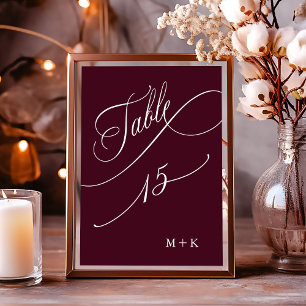 Tarjeta De Mesa Caligrafía de lujo Boda de Borgoña número 15,