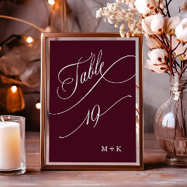Tarjeta De Mesa Caligrafía de lujo Boda de Borgoña número 19,