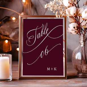 Tarjeta De Mesa Caligrafía de lujo Boda de Borgoña número 6,