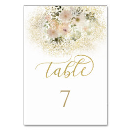 Tarjeta De Mesa Caligrafía dorada floral romántica rosa suave