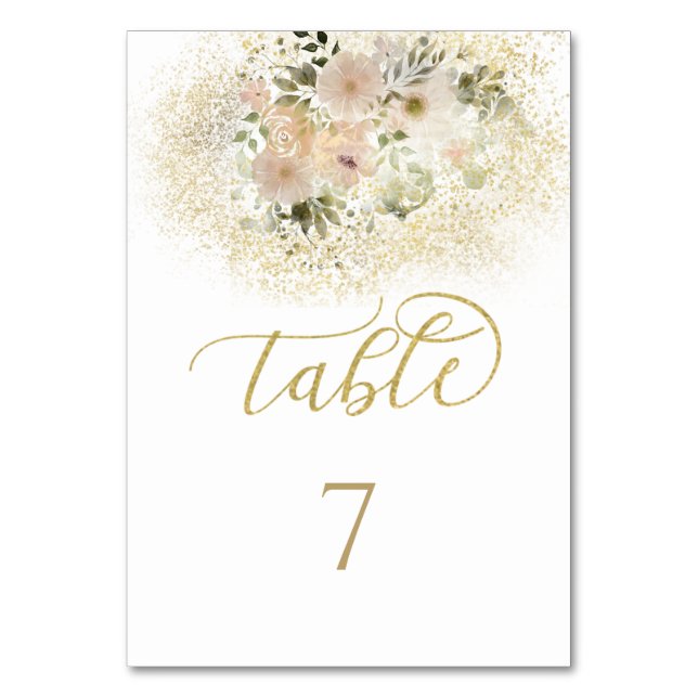 Tarjeta De Mesa Caligrafía dorada floral romántica rosa suave (Anverso)