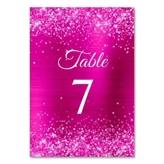 Tarjeta De Mesa Caligrafía elegante con lámina rosa caliente brill (Anverso)