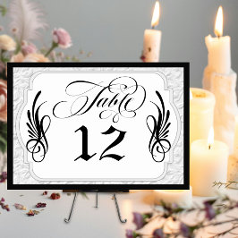 Tarjeta De Mesa Caligrafía elegante con relieve falso - Blanco/Neg