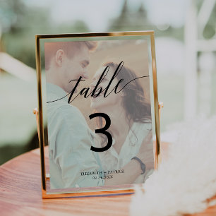 Tarjeta De Mesa Caligrafía elegante   Número de tabla fotográfica 