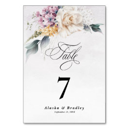 Tarjeta De Mesa Caligrafía floral acuarela Boda moderno