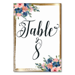 Tarjeta De Mesa Caligrafía floral de acuarela Tabla Número de tarj