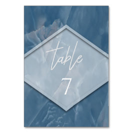 Tarjeta De Mesa Caligrafía geométrica romántica de mármol azul mar