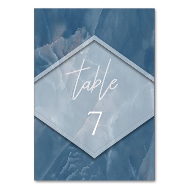 Tarjeta De Mesa Caligrafía geométrica romántica de mármol azul mar (Anverso)