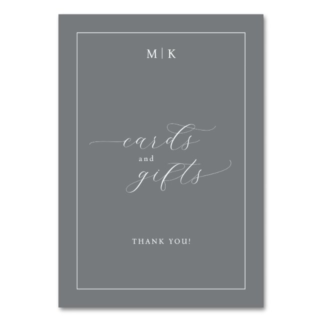 Tarjeta De Mesa Caligrafía Gris Sofisticada (Anverso)