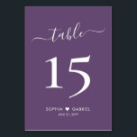 Tarjeta De Mesa Caligrafía Minimalista Boda púrpura doble lateral<br><div class="desc">Elegante caligrafía Script Corazón Mauve Boda Púrpura números de tabla doble lado con personalizado personalizado. Ayude a sus huéspedes a encontrar fácilmente su camino con estas elegantes y sencillas tarjetas de doble cara con un fondo de color malva, violeta y espliego. Fácil de personalizar, con números, nombres de pareja con...</div>
