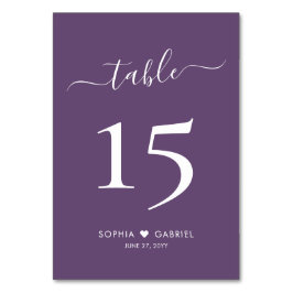 Tarjeta De Mesa Caligrafía Minimalista Boda púrpura doble lateral