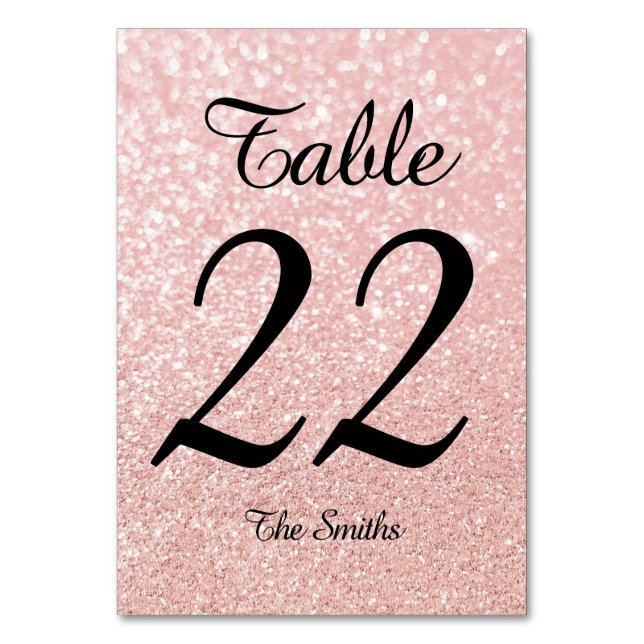 Tarjeta De Mesa Caligrafía moderna brillo rosa dorado Bokeh (Anverso)