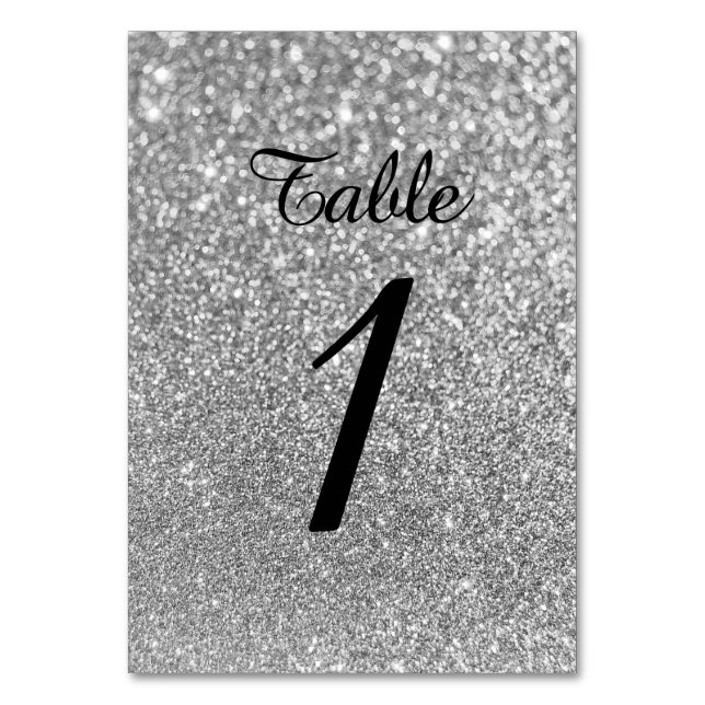 Tarjeta De Mesa Caligrafía moderna con brillo plateado Bokeh (Anverso)