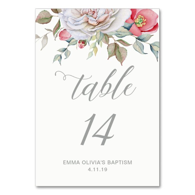 Tarjeta De Mesa Caligrafía moderna y elegante | Floral Delicada (Anverso)
