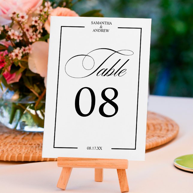 Tarjeta De Mesa Caligrafía romántica número de tabla de moda blanc (Romantic calligraphy black white chic table number)