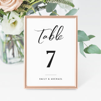 Tarjeta De Mesa Caligrafía simple elegante Boda blanco y negro