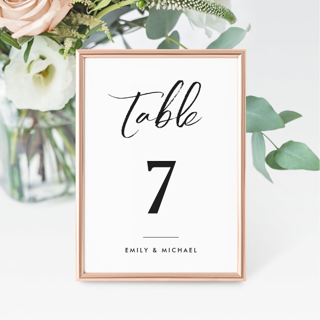 Tarjeta De Mesa Caligrafía simple elegante Boda blanco y negro (Subido por el creador)
