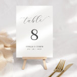 Tarjeta De Mesa Caligrafía simple elegante Boda blanco y negro<br><div class="desc">Caligrafía simple elegante número de tabla Boda blanco y negro</div>