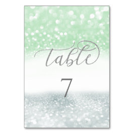 Tarjeta De Mesa Caligrafía trendy brillante plateada neo menta
