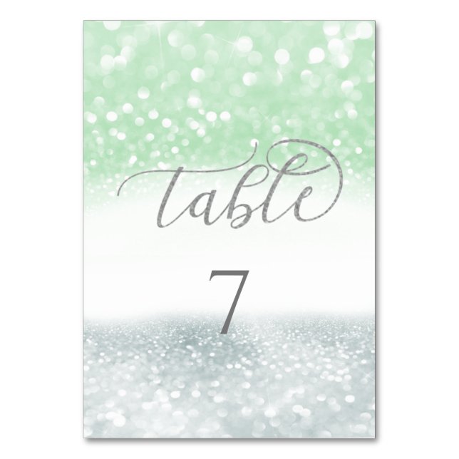 Tarjeta De Mesa Caligrafía trendy brillante plateada neo mint chic (Anverso)