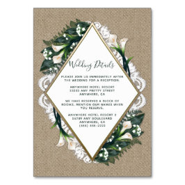 Tarjeta De Mesa Calla Lily Burlap y Boda de encaje Insertar tarjet