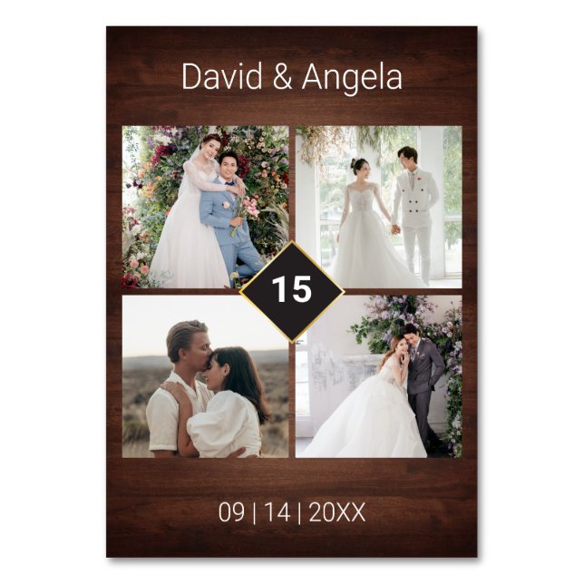 Tarjeta De Mesa Calligrafía de Boda de cuatro fotografias en el ca (Reverso)