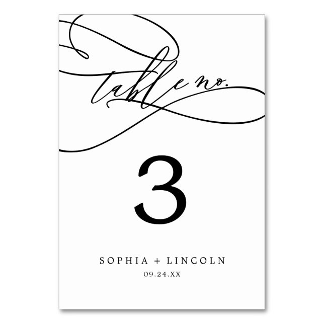 Tarjeta De Mesa Calligrafía romántica | Número de tabla florecient (Anverso)