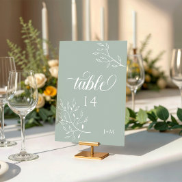 Tarjeta De Mesa Calligrafía verde Boho Floral Sage