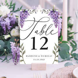 Tarjeta De Mesa Calligrafía Wisteria Greenery Watercolor Boda