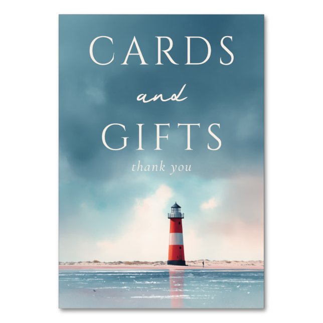 Tarjeta De Mesa Calm Blue Coastal Lighthouse Scene (Anverso)