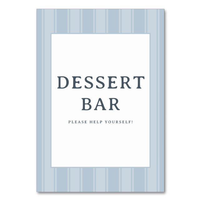Tarjeta De Mesa Calm Blue Minimalist Dessert Bar Sign (Anverso)