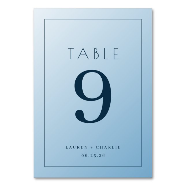 Tarjeta De Mesa Calm Blue Minimalist Wedding Table Card (Anverso)