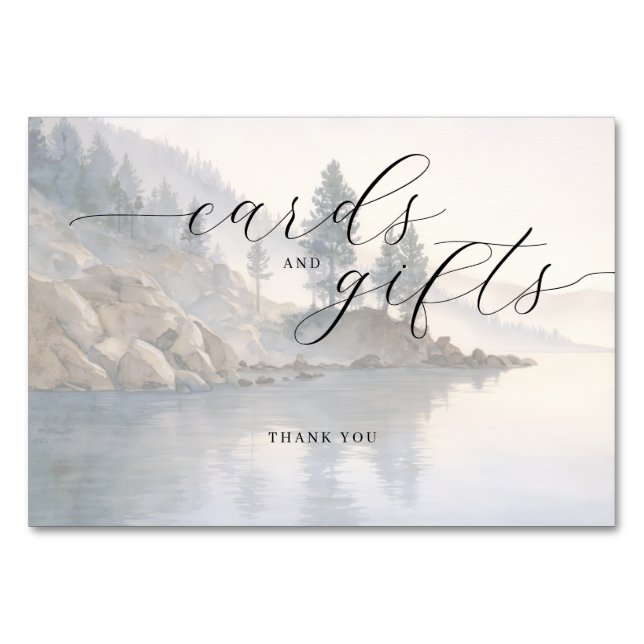 Tarjeta De Mesa Calm Blue Watercolor Lakeside Scene (Anverso)