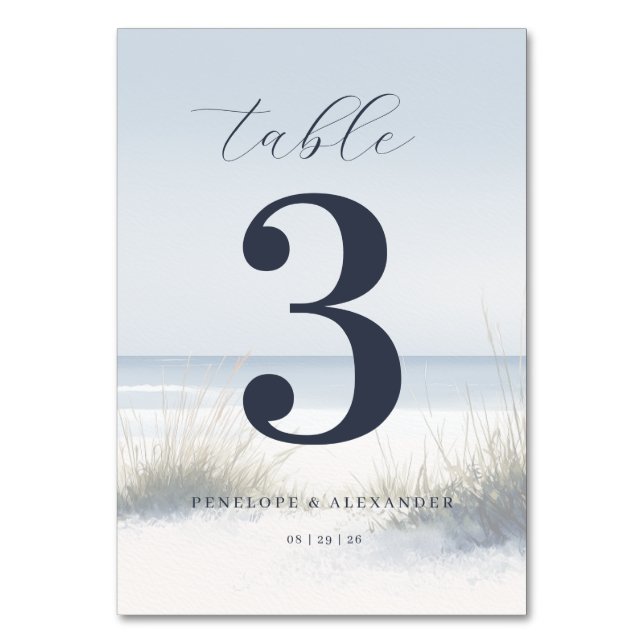 Tarjeta De Mesa Calm Navy Beach Table Number (Anverso)