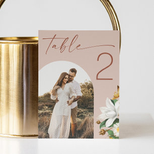 Tarjeta De Mesa Camellia vintage. Boda fotográfico de arco rosa pá