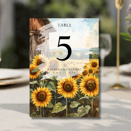 Tarjeta De Mesa Campo de Girasoles Casa de Madera Boda de Otoño