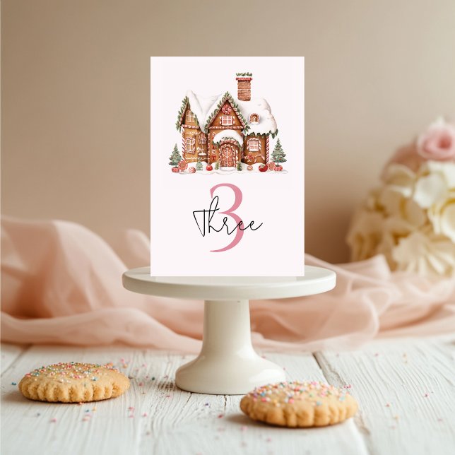 Tarjeta De Mesa Candy Gingerbread House Cumpleaños Rosa (Subido por el creador)