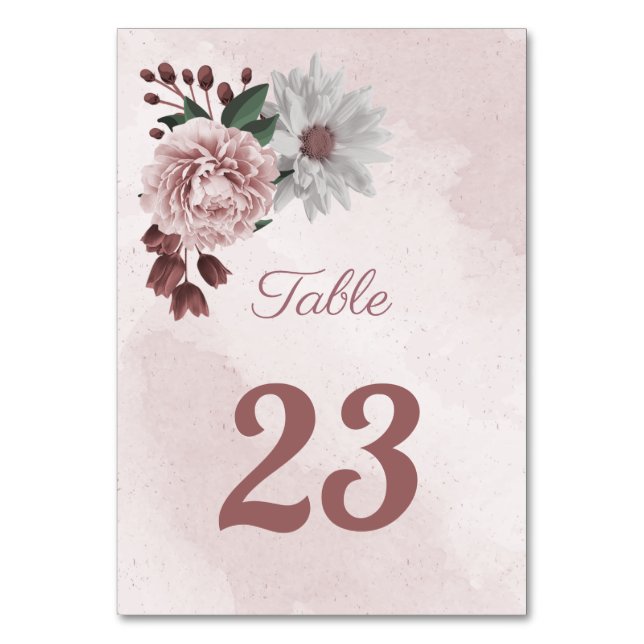 Tarjeta De Mesa canela rosa rosa floral blanca (Anverso)