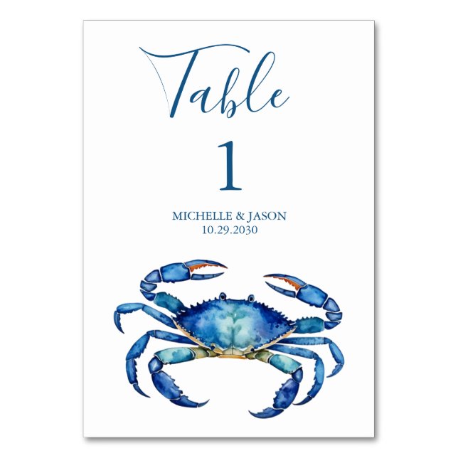 Tarjeta De Mesa Cangrejo a la acuarela de moda Náutico  (Anverso)