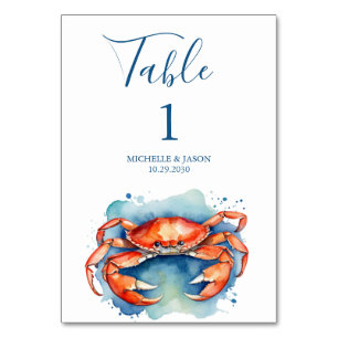 Tarjeta De Mesa Cangrejo Rojo Acuarela de Moda Náutico