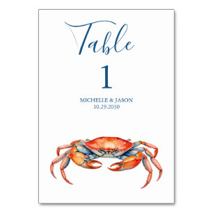 Tarjeta De Mesa Cangrejo Rojo Acuarela de Moda Náutico