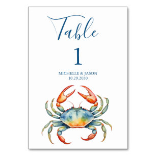 Tarjeta De Mesa Cangrejo Rojo Acuarela de Moda Náutico