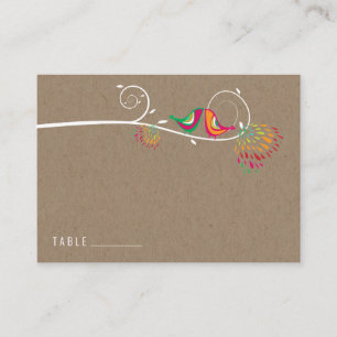 Tarjeta De Mesa Caprichosos Pájaros de Boda de Verano Besándose Co