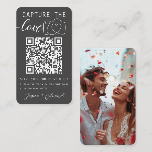 Tarjeta De Mesa Captura El Boda Blanco Gris De Love Qr Code (Anverso / Reverso)
