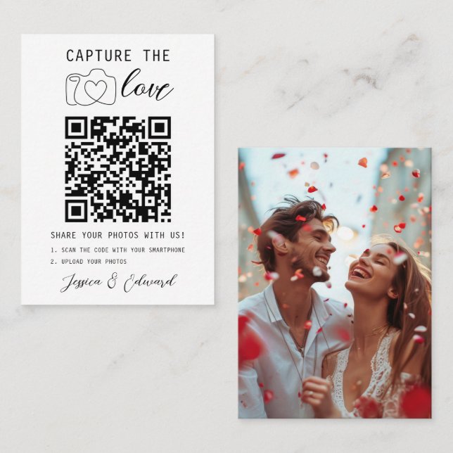 Tarjeta De Mesa Captura El Boda Moderno De Love Qr Code (Anverso / Reverso)